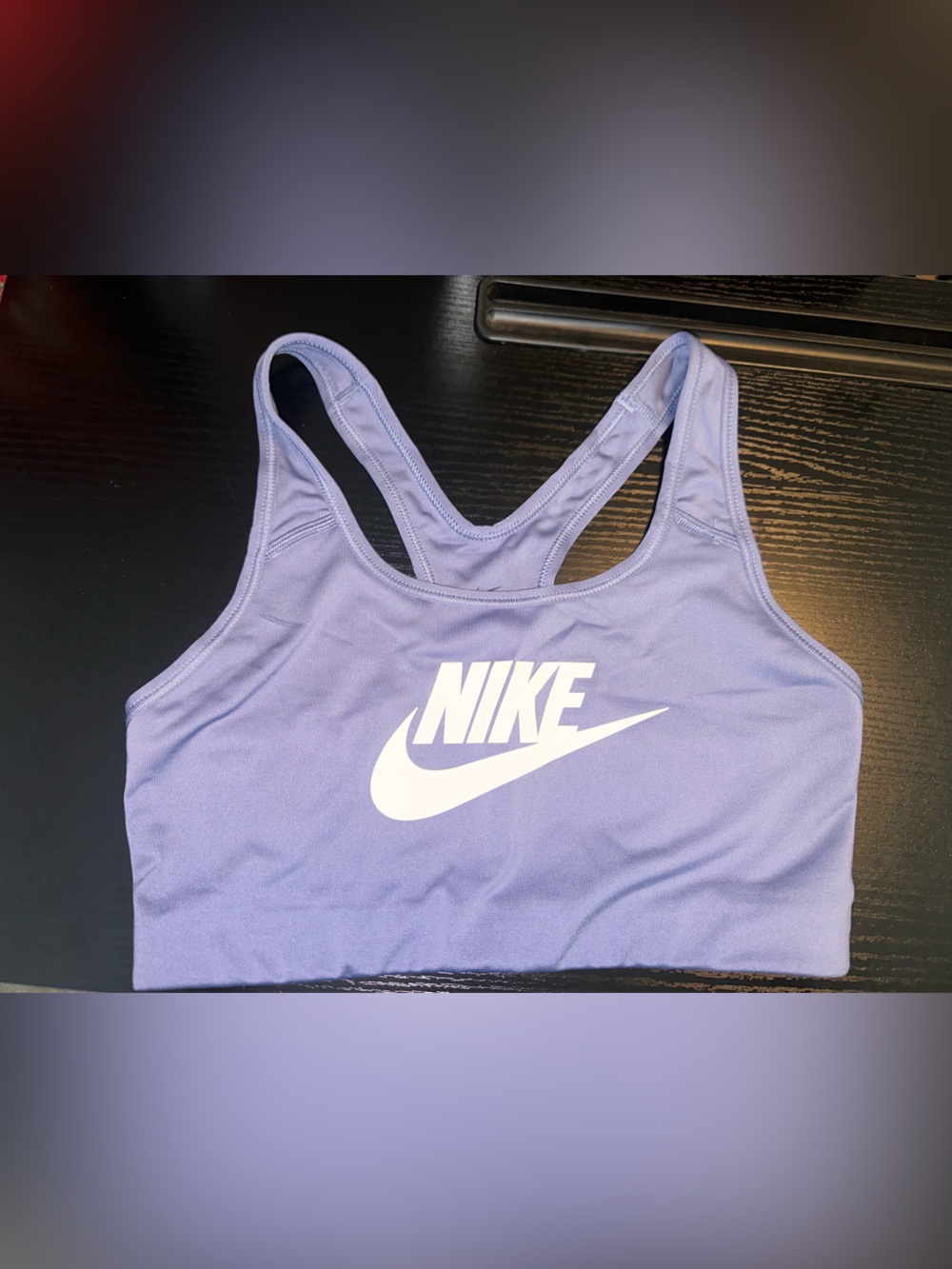 Nike Dri Fit Size Medium Purple Sports Bra with White Logo Swoosh
